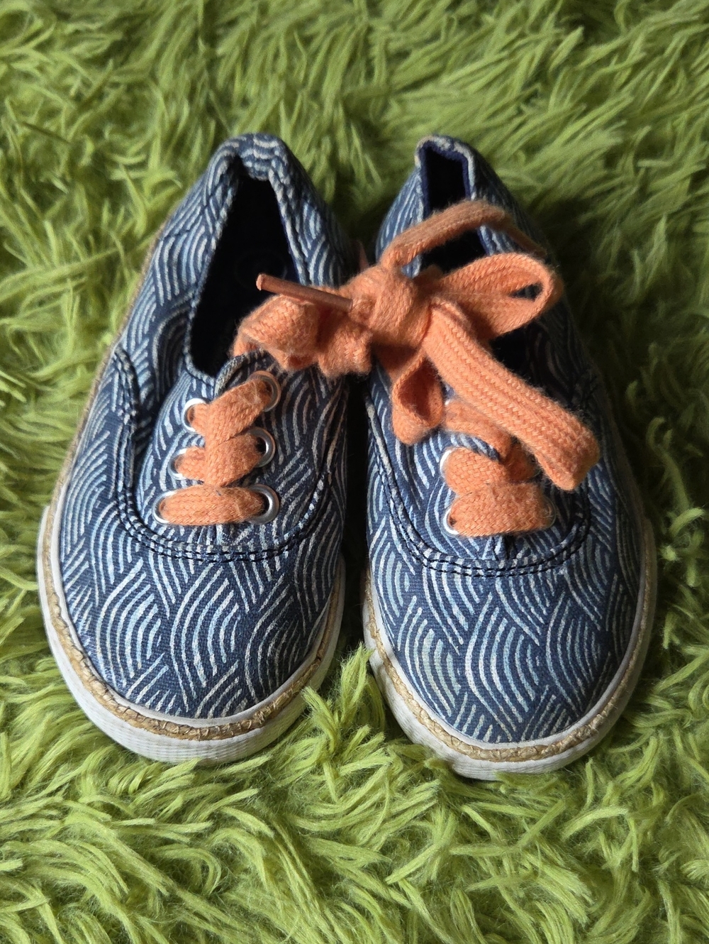 Kids Blue Patterned Canvas Sneakers with Orange Laces